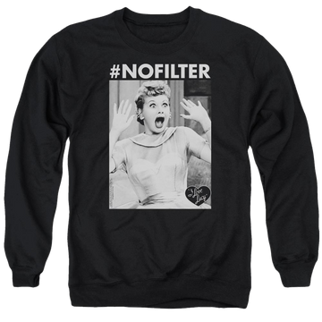 Black men's crewneck sweatshirt with I Love Lucy No Filter graphic