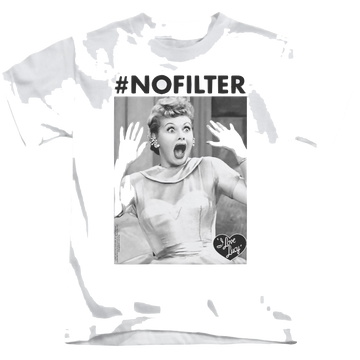 White kid's t-shirt for ages 4 to 7 with I Love Lucy No Filter graphic