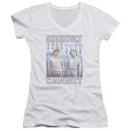 I Love Lucy Seriously Cannot Juniors V-Neck T-Shirt Juniors V-Neck T-Shirt I Love Lucy   