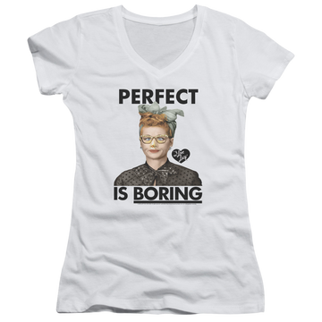 I Love Lucy Perfect Is Boring Juniors V-Neck T-Shirt Juniors V-Neck T-Shirt I Love Lucy   