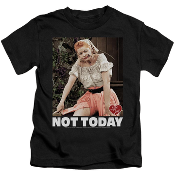 Black kid's t-shirt for ages 4 to 7 with I Love Lucy Not Today graphic