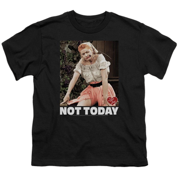 Black youth t-shirt for ages 8 to 12 with I Love Lucy Not Today graphic