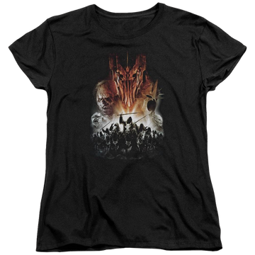 Black women's t-shirt with Lord of the Rings Evil Rising graphic