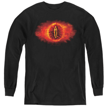 Black youth long sleeve t-shirt with Lord of the Rings Eye Of Sauron graphic