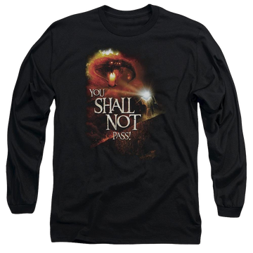 Black men's long sleeve t-shirt with Lord of the Rings You Shall Not Pass graphic