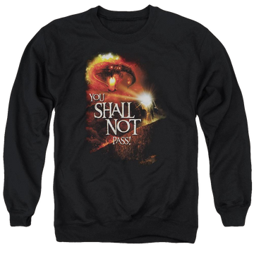 Black men's crewneck sweatshirt with Lord of the Rings You Shall Not Pass graphic