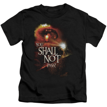 Black kid's t-shirt for ages 4 to 7 with Lord of the Rings You Shall Not Pass graphic