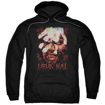 Black pullover hoodie with Lord of the Rings Uruk Hai graphic