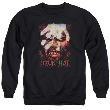 Black men's crewneck sweatshirt with Lord of the Rings Uruk Hai graphic