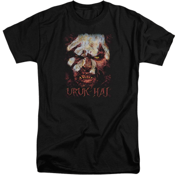 Black men's tall fit t-shirt with Lord of the Rings Uruk Hai graphic