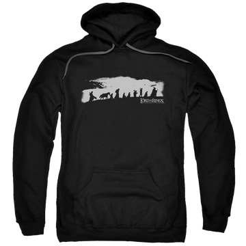 Black pullover hoodie with Lord of the Rings The Fellowship graphic