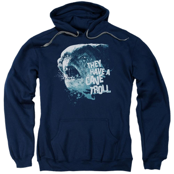Navy pullover hoodie with Lord of the Rings Cave Troll graphic