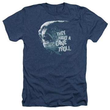Navy men's heather t-shirt with Lord of the Rings Cave Troll graphic