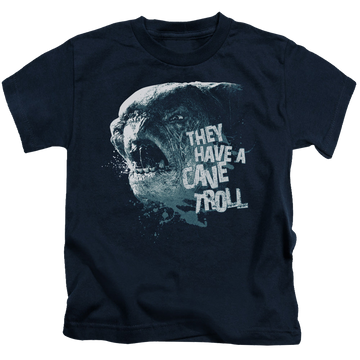 Navy kid's t-shirt for ages 4 to 7 with Lord of the Rings Cave Troll graphic
