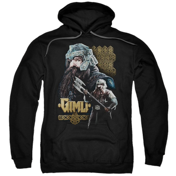 Black pullover hoodie with Lord of the Rings Gimli graphic