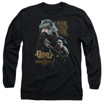 Black men's long sleeve t-shirt with Lord of the Rings Gimli graphic