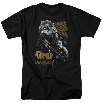 Black men's regular fit t-shirt with Lord of the Rings Gimli graphic