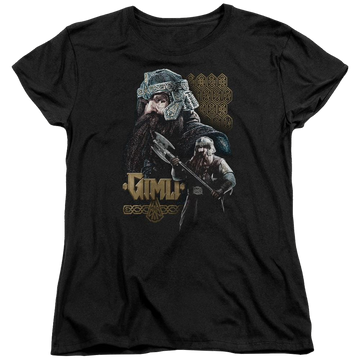 Black women's t-shirt with Lord of the Rings Gimli graphic
