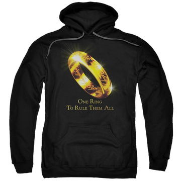 Black pullover hoodie with Lord of the Rings One Ring graphic