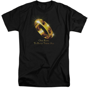 Black men's tall fit t-shirt with Lord of the Rings One Ring graphic