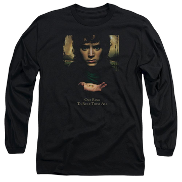 Black men's long sleeve t-shirt with Lord of the Rings Frodo One Ring graphic