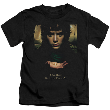 Black kid's t-shirt for ages 4 to 7 with Lord of the Rings Frodo One Ring graphic