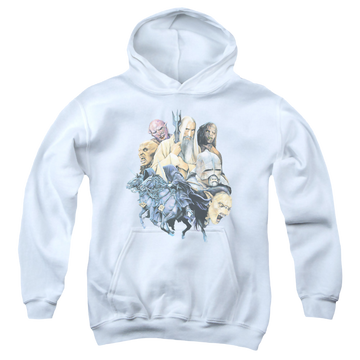 White youth hoodie for ages 8 to 12 with Lord of the Rings Collage Of Evil graphic