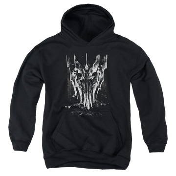 Black youth hoodie for ages 8 to 12 with Lord of the Rings Big Sauron Head graphic