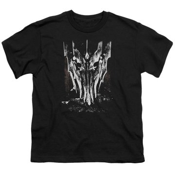 Black youth t-shirt for ages 8 to 12 with Lord of the Rings Big Sauron Head graphic