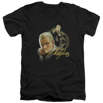 Black men's v-neck t-shirt with Lord of the Rings Legolas graphic
