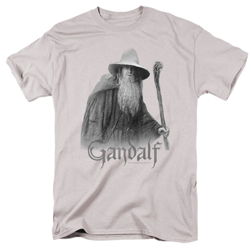 Silver men's regular fit t-shirt with Lord of the Rings Gandalf The Grey graphic