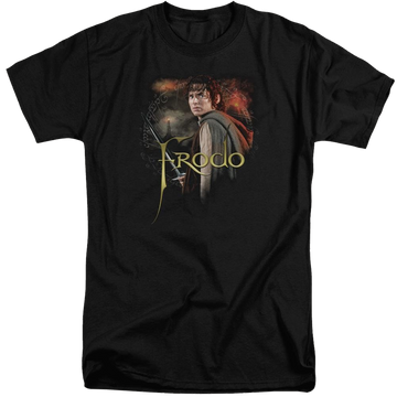 Black men's tall fit t-shirt with Lord of the Rings Frodo graphic