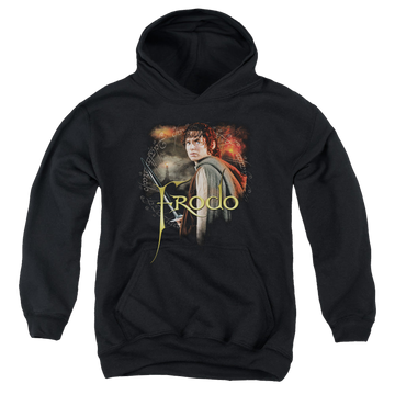 Black youth hoodie for ages 8 to 12 with Lord of the Rings Frodo graphic