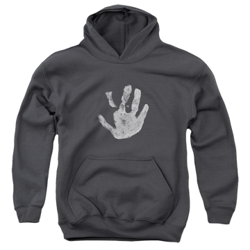 Charcoal youth hoodie for ages 8 to 12 with Lord of the Rings White Hand graphic