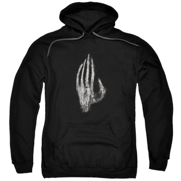 Black pullover hoodie with Lord of the Rings Hand Of Saruman graphic
