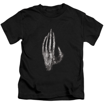 Black kid's t-shirt for ages 4 to 7 with Lord of the Rings Hand Of Saruman graphic