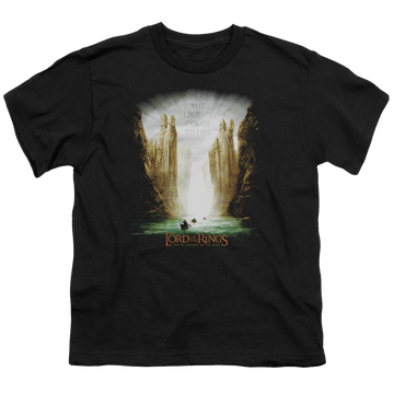 Black youth t-shirt for ages 8 to 12 with Lord of the Rings Kings Of Old graphic