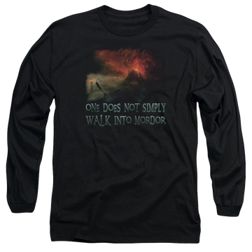 Black men's long sleeve t-shirt with Lord of the Rings Walk In Mordor graphic