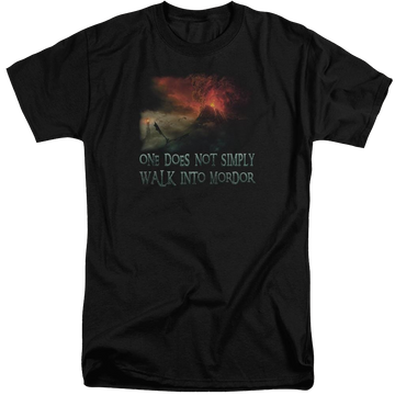 Black men's tall fit t-shirt with Lord of the Rings Walk In Mordor graphic