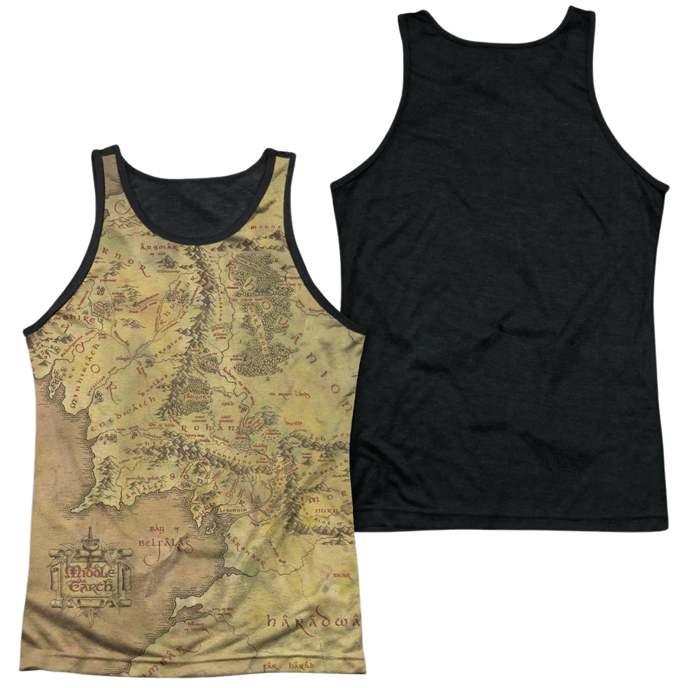 Lord of the Rings Middle Earth Map Men's Black Back Tank Men's Black Back Tank Lord Of The Rings   