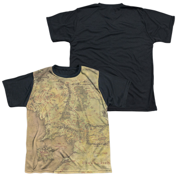 Lord of the Rings Middle Earth Map youth black back t-shirt for ages 8 to 12