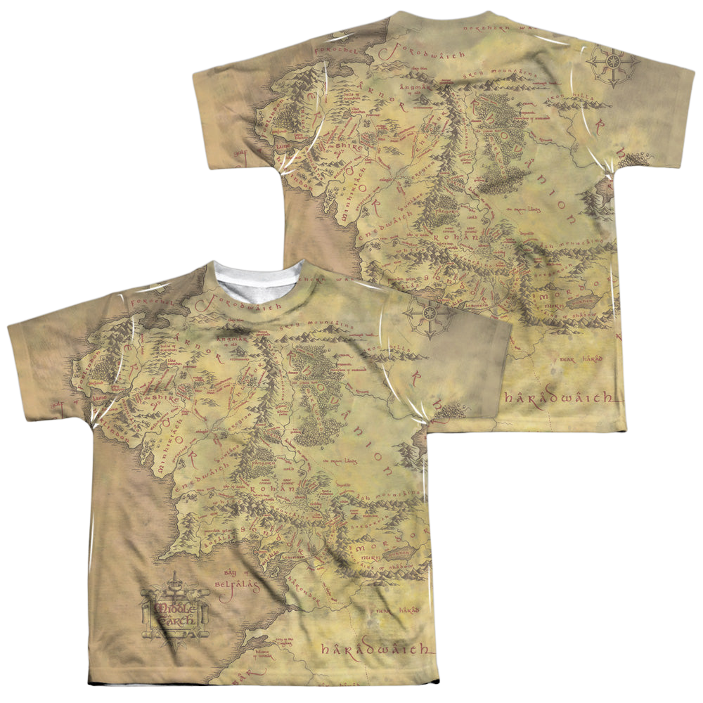 Lord of the Rings Trilogy, The Middle Earth Map - Youth All-Over Print T-Shirt Youth All-Over Print T-Shirt (Ages 8-12) Lord Of The Rings   