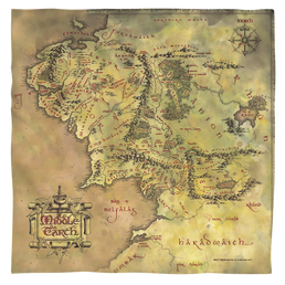 Lord of the Rings Trilogy, The Middle Earth Map - Bandana Bandanas Lord Of The Rings   
