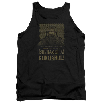 Black men's tank with Lord of the Rings Ishkhaqwi Durugnul graphic