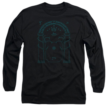 Black men's long sleeve t-shirt with Lord of the Rings Doors Of Durin graphic