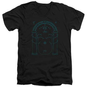 Black men's v-neck t-shirt with Lord of the Rings Doors Of Durin graphic