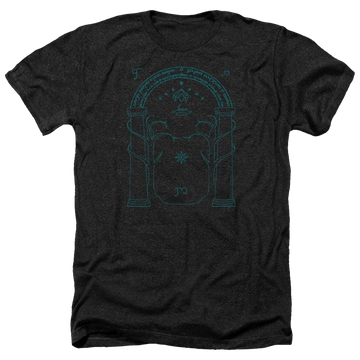 Charcoal men's heather t-shirt with Lord of the Rings Doors Of Durin graphic