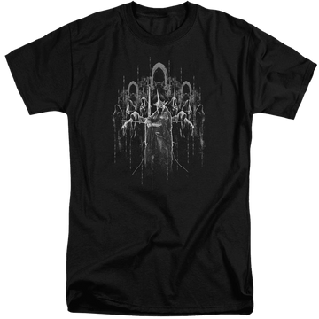 Black men's tall fit t-shirt with Lord of the Rings The Nine graphic