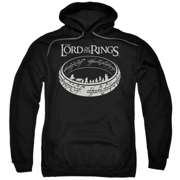 Black pullover hoodie with Lord of the Rings The Journey graphic