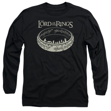 Black men's long sleeve t-shirt with Lord of the Rings The Journey graphic